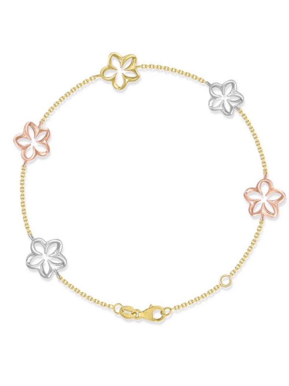 Tri-Color Five  Floating Plumeria Adjustable Anklet Bracelet